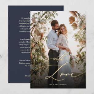 With Love Gold Script Wedding Photo  Thank You Card