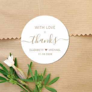 With Love Gold Script Wedding Thank You Classic Round Sticker