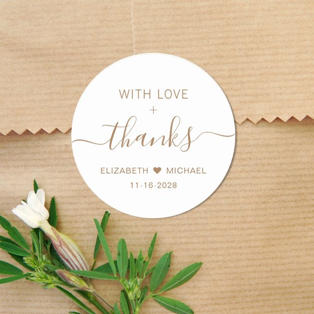 With Love Gold Script Wedding Thank You Classic Round Sticker (Creator Uploaded)