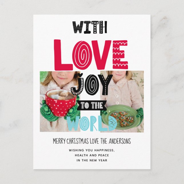 WITH LOVE JOY TO THE WORLD PHOTO Folk Art Postcard (Front)