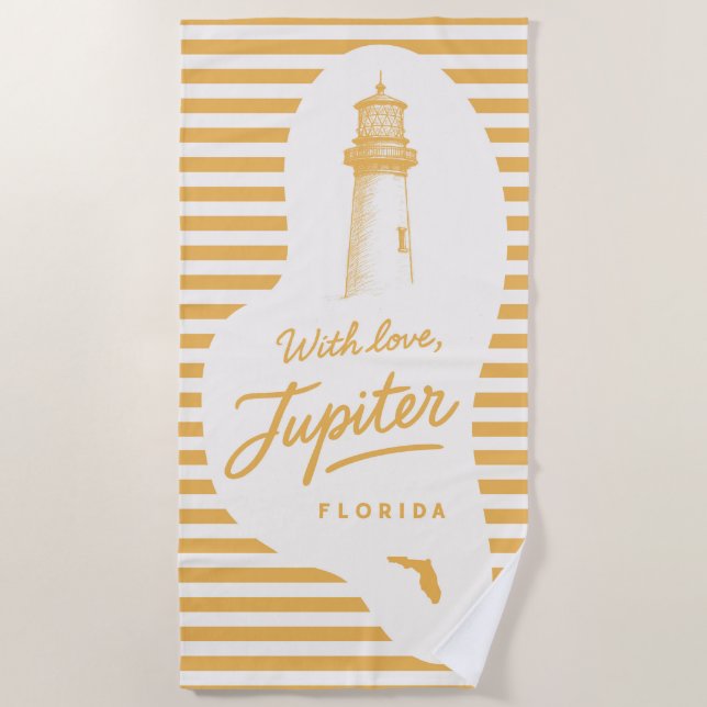 With Love Jupiter Light House Beach Towel (Front)