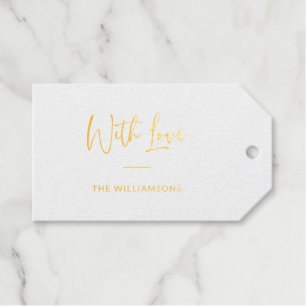 With Love Minimalist Typography Custom Gold Gift Tags
