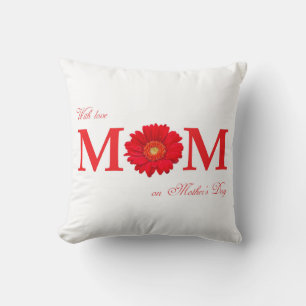 With Love Mum on Mother's Day Gerbera Daisy Flower Cushion