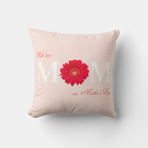 With Love Mum on Mother's Day Gerbera Daisy Flower Cushion