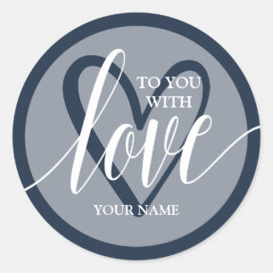 With Love Navy Blue Classic Round Sticker