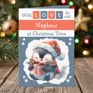 With love nephew penguin grey Christmas Holiday Card
