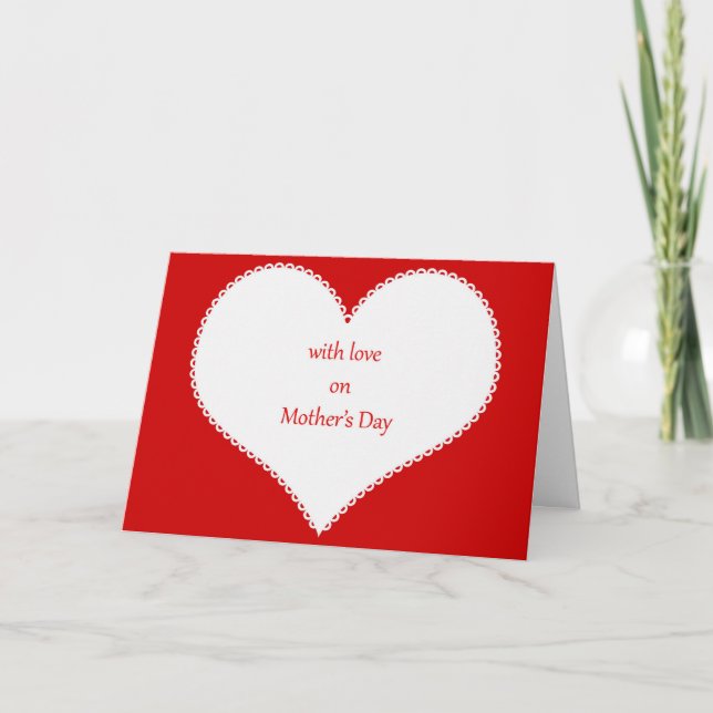 With Love on Mother's Day in Heart Red Background Holiday Card (Front)