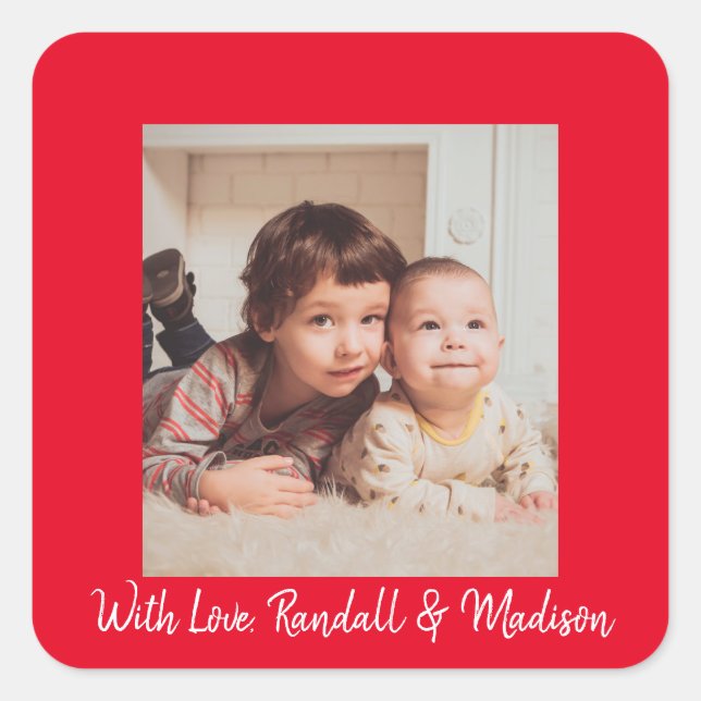 With Love Personalized Photo Square Sticker (Front)