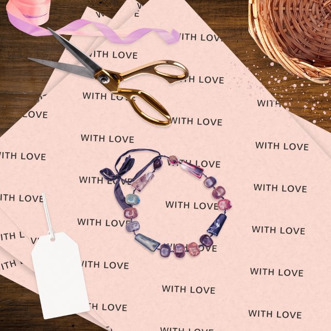 With Love Pink Elegant Minimalist Romantic Pretty Tissue Paper (Pretty pink tissue paper with a pattern of 'With Love' words)