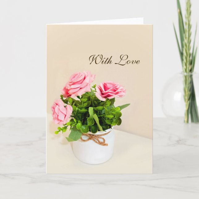 With Love Pink Roses Folded Greeting Card (Front)