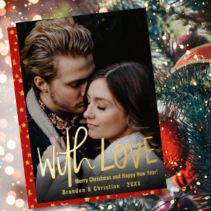 With Love Red Gold Stars Photo Merry Christmas