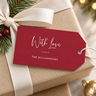 With Love Red Minimalist Typography Personalised Gift Tags