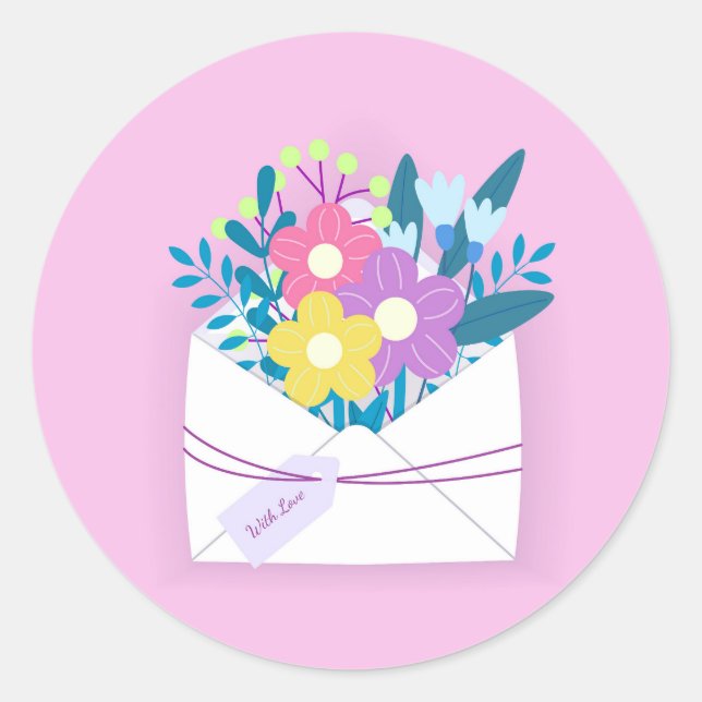 With love round sticker with envelope (Front)