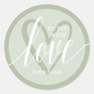 With Love Sage Green Classic Round Sticker