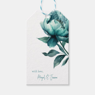 With Love Teal Peony Personalized Names Wedding Gift Tags