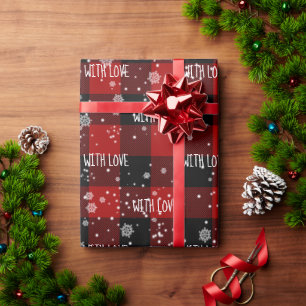 WITH LOVE Text On Plaid   Wrapping Paper