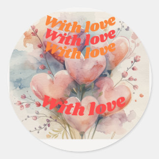 With Love Watercolor Hearts Romantic Sticker Desig