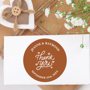 With Love Wedding Thank You Favour Terracotta Classic Round Sticker