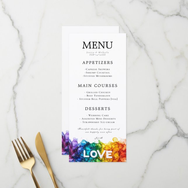 🌈 + With lovely text LGBTQ Painted With Love  Menu (Front/Back In Situ)