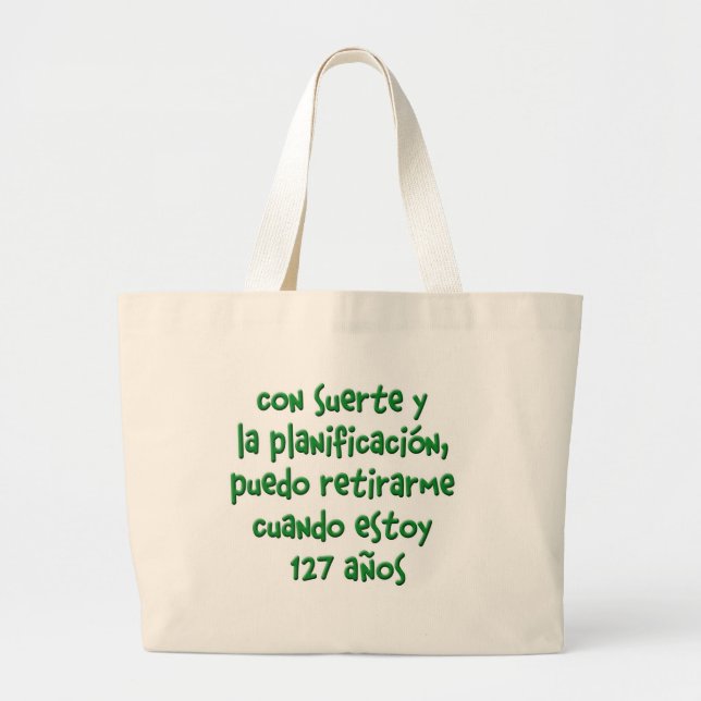 With luck and planning large tote bag (Front)