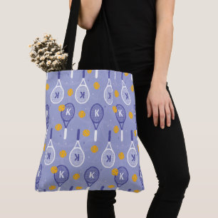 😍With monogram periwinkle & white tennis racket Tote Bag