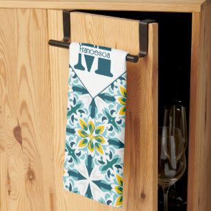 With moogram VerdeSol Azulejo Harmony Tea Towel