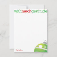 With much gratitude xmas ornament thank you card