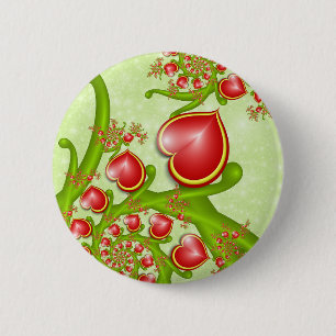 With much Love Red Yellow Hearts Fractal Art 6 Cm Round Badge