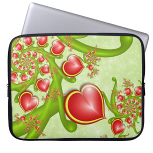 With much Love Red Yellow Hearts Fractal Art Laptop Sleeve