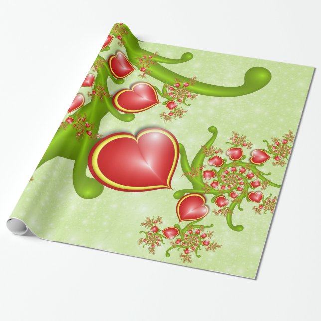 With much Love Red Yellow Hearts Fractal Art Wrapping Paper (Unrolled)