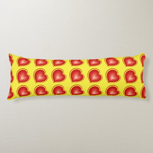 With much Love Red Yellow Modern Hearts Pattern Body Cushion (Front)