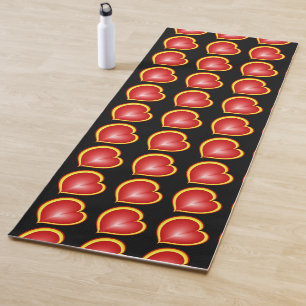With much Love Red Yellow Modern Hearts Pattern Yoga Mat