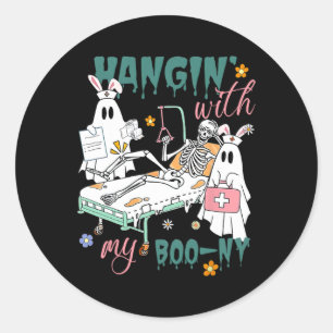 With My Boo-ny Bunny Ghost Ortho Nurses Easter Day Classic Round Sticker
