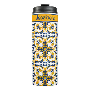 With name💙💛 Beautiful blue and yellow Azulejos  Thermal Tumbler