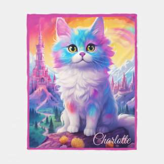 😺 With name Beautiful pastel cat Fleece Blanket