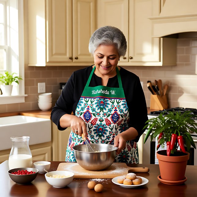 With name 💙❤️💚 Beautiful Turkish tiles Apron (With name 💙❤️💚 Beautiful Turkish tiles Apron)