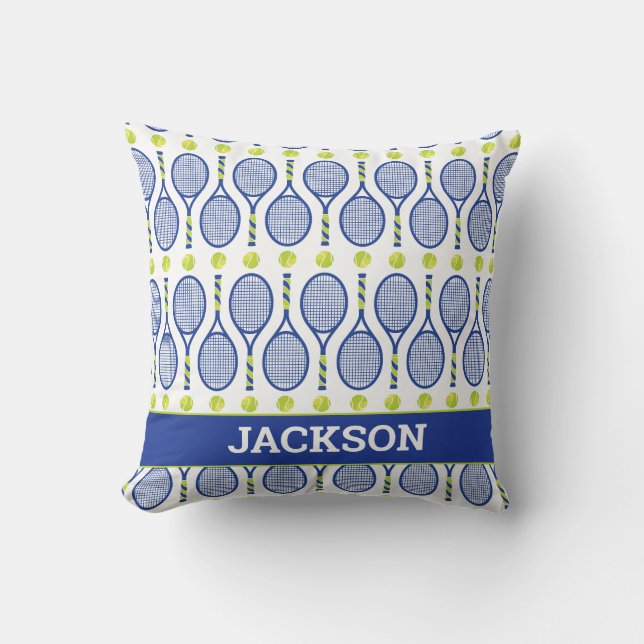 With name 💙🎾blue, green, white tennis🎾 pattern cushion (Front)