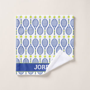 With name 💙🎾blue, green, white tennis🎾 pattern wash cloth
