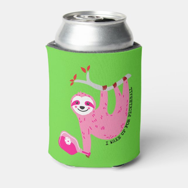With name 🦥 Cute Pink pickleball sloths 🦥 Can Cooler (Can Back)