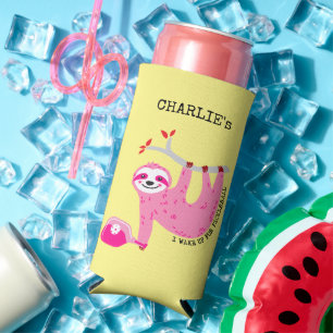 With name 🦥 Cute Pink pickleball sloths 🦥 Seltzer Can Cooler