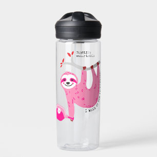 With name 🦥 Cute Pink pickleball sloths 🦥 Water Bottle