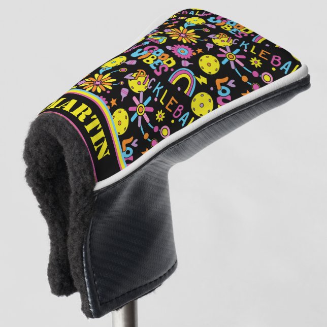 With name, Groovy, retro 90s, black  Golf Head Cover (3/4 Front)