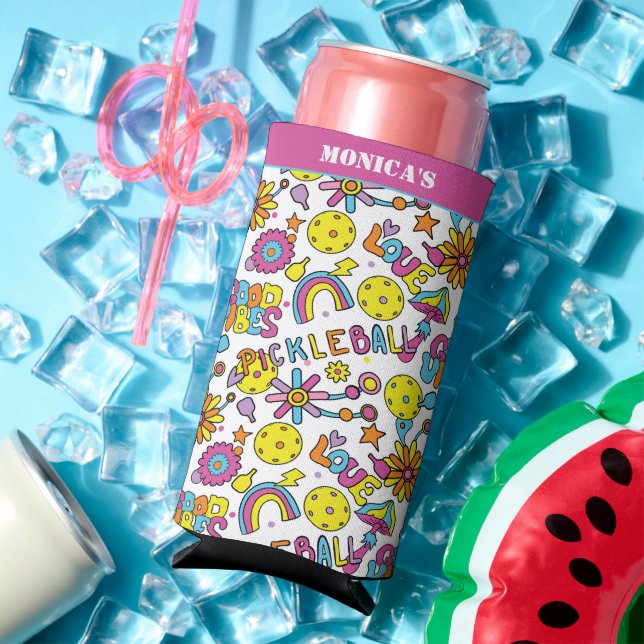 With name, Groovy, retro 90s, white Seltzer Can Cooler (In Situ Summer)