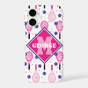 With name & initial, pink & purple tennis rackets