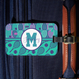 With name Minty and purple tennis rackets Luggage Tag