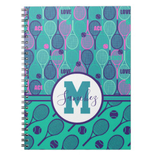 With name Minty and purple tennis rackets Notebook