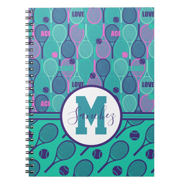 With name Minty and purple tennis rackets  Notebook (Front)