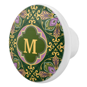 With name Olive and lavender Azulejos   Ceramic Knob