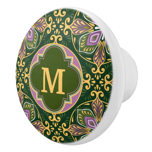 With name Olive and lavender Azulejos   Ceramic Knob (Right)