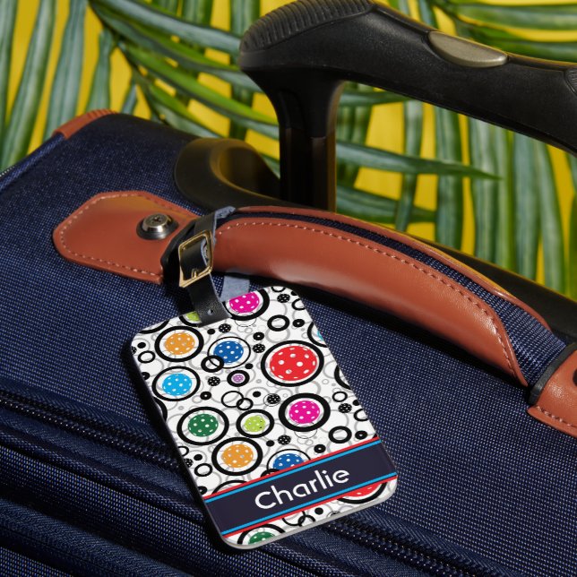 With name Pattern with Pickleballs  Luggage Tag (Front Insitu 1)